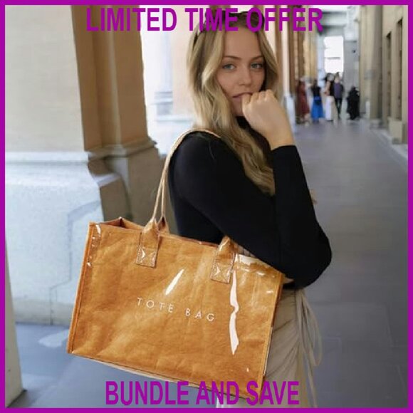 Large PVC Kraft Paper Tote Bag with Wide Handles, Waterproof & Foldable - Picture 4 of 8